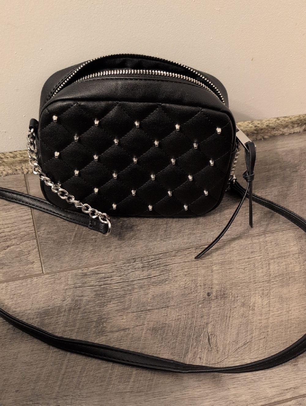 Rebecca Minkoff Black Quilted Crossbody with Silver Studs